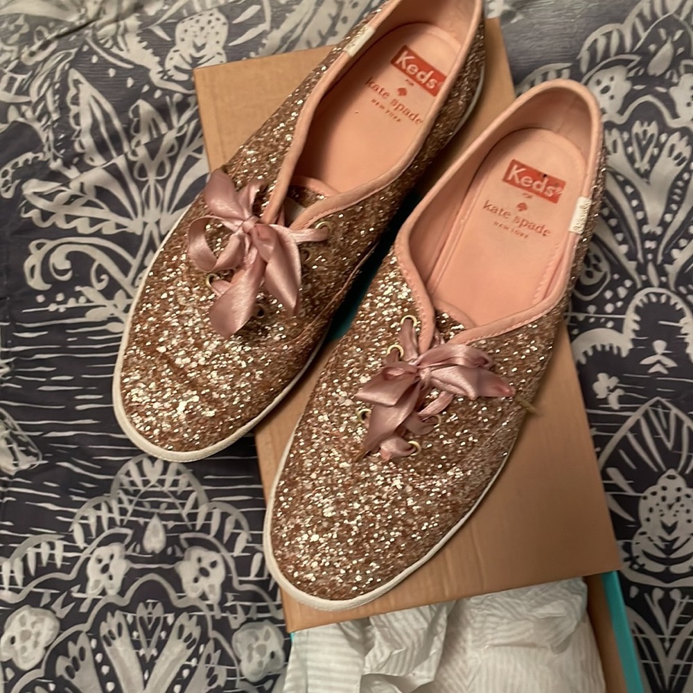 Rose gold kate spade glitter keds